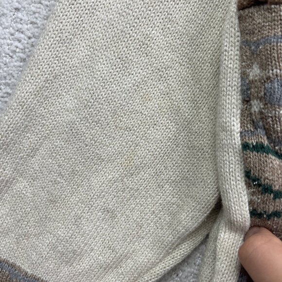 VTG Sunday's Men S Sweater Off-White / Green 3D Knit Wool Blend Canada Made - Picture 5 of 15